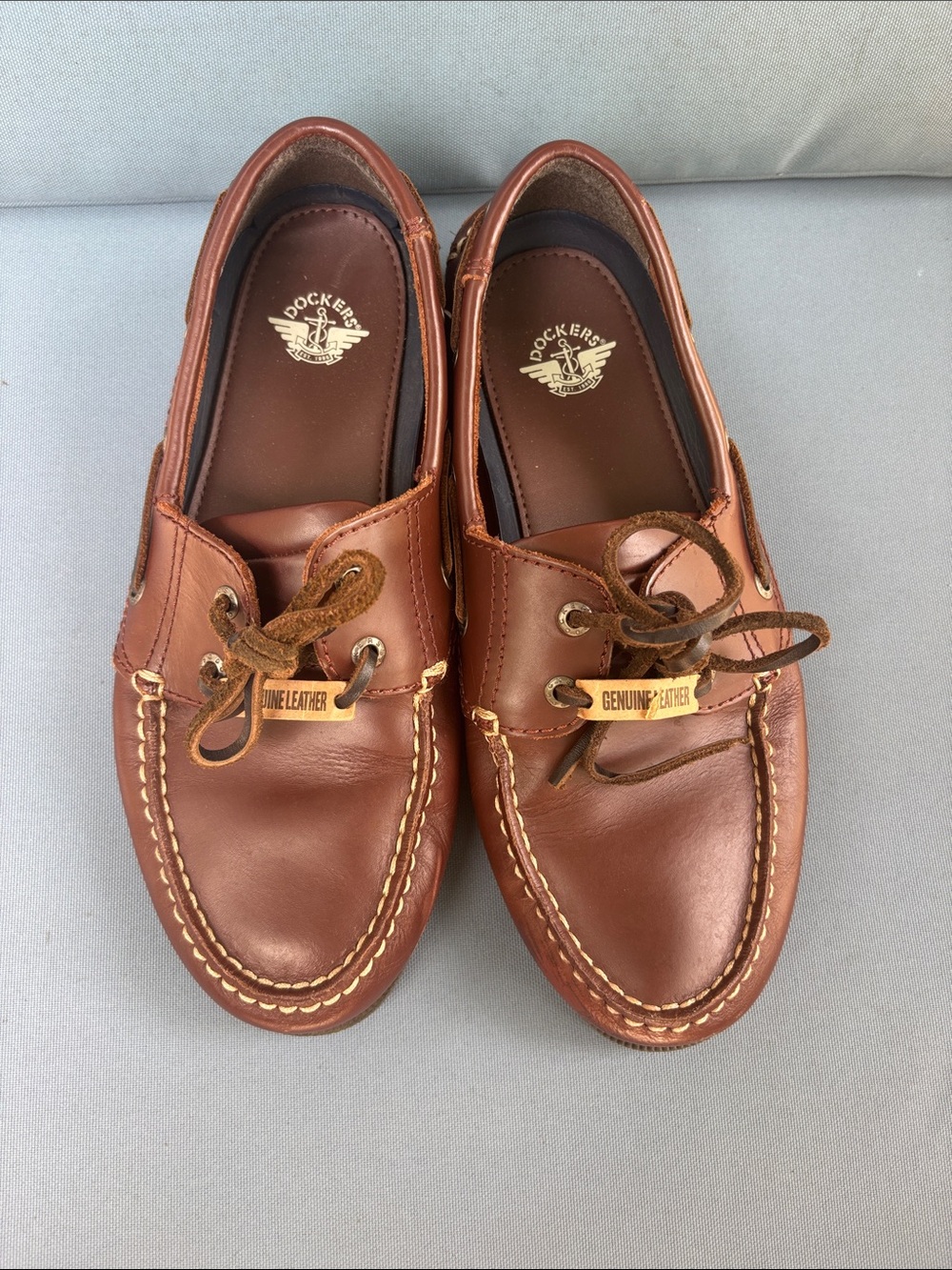 Dockers Men's Castaway Brown Leather Boat Shoes Size 8W Wide